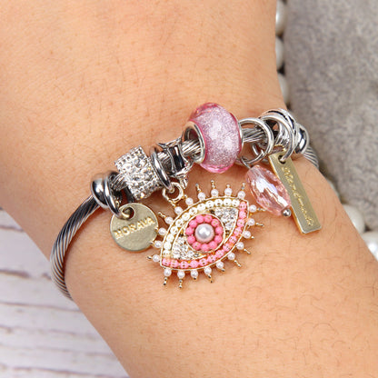 Pulsera exquisita con colgante de ojo de diablo y diamantes de imitación para mujer