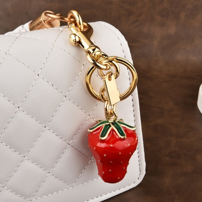 Women Fashion Gold Strawberry Pendant Keychain