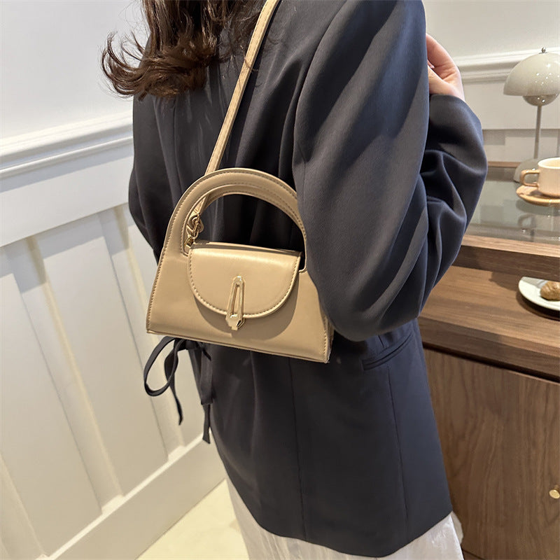 Bolso de hombro con hebilla metálica de color liso para mujer - Estilo cuadrado pequeño