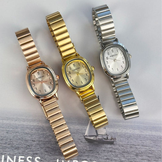 Women Fashion Simple Oval Disc Quartz Watch