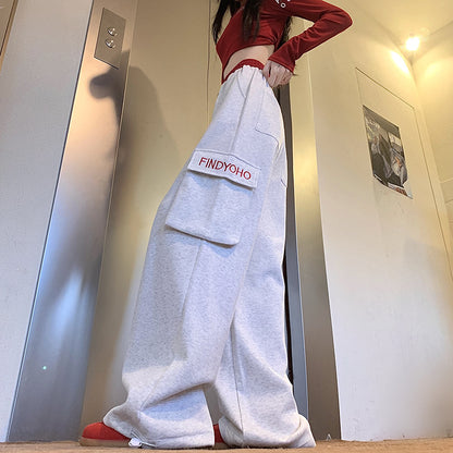 Pantalon large décontracté à poches et cordon de serrage pour femme
