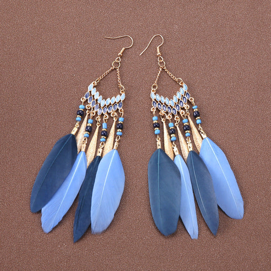 Bohemian Ethnic Style Retro Tassel Feather Earrings