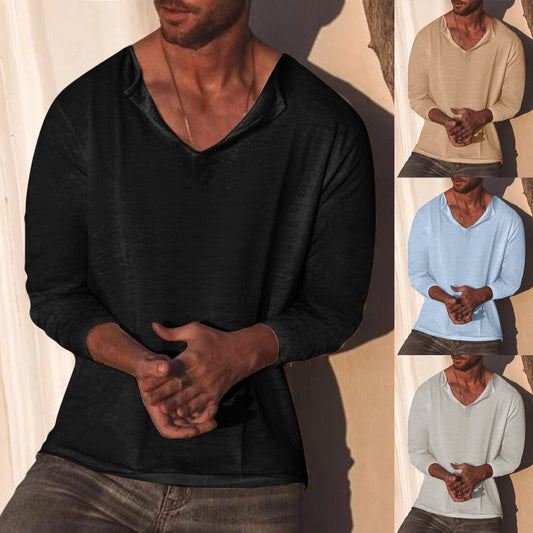 Men Fashion Leisure Vacation Solid Color Long Sleeve T-Shirt
