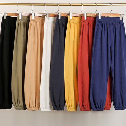 Women Casual Solid Color Linen Jogger Pants