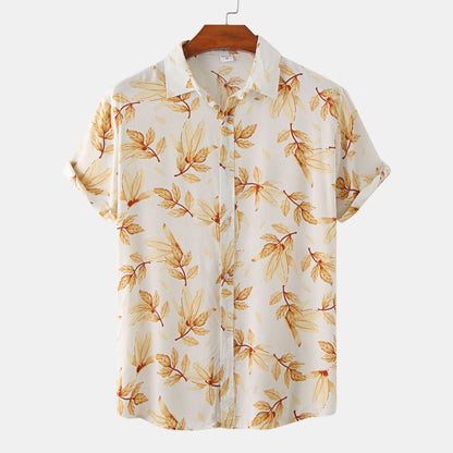 Camisa de verano para hombre con rayas y flores diminutas en 3D