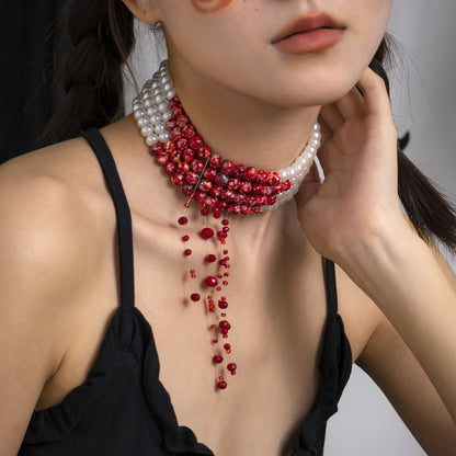Women Halloween Goth Style Multilayer Beaded Chocker