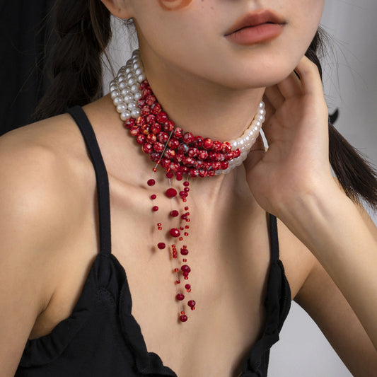 Women Halloween Goth Style Multilayer Beaded Chocker