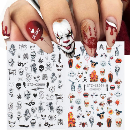 Halloween Skull Autumn Maple Leaf Pumpkin Ghost Nail Stickers