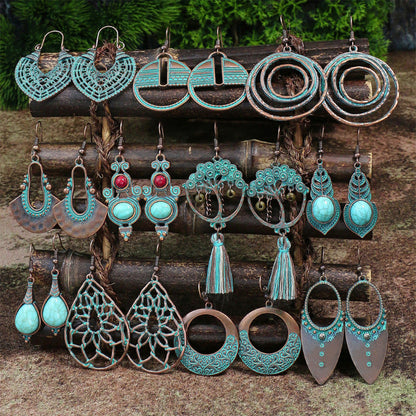 Boucles d'oreilles rétro turquoise de style ethnique bohème