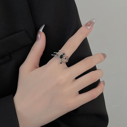 Anillo de apertura de araña de metal oscuro para mujer de Halloween