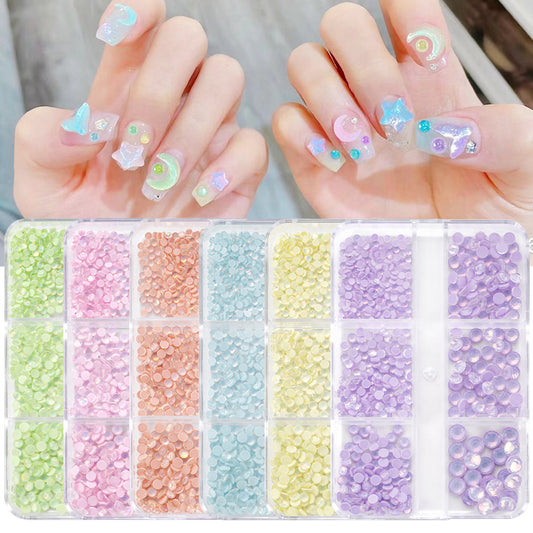 Women Simple 6-Gel Mocha Colorful Rhinestone Small Broken Diamond Flat Bottom Nail Art Decorative Accessories