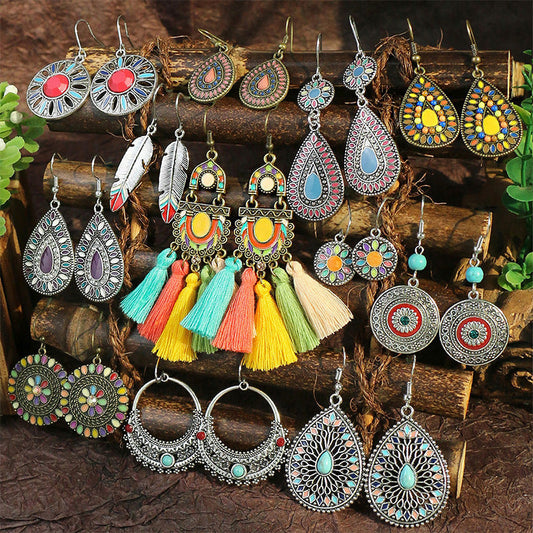 Boucles d'oreilles à pompons créatives de style ethnique bohème rétro