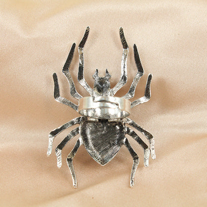 Anillo de araña ajustable con apertura de estilo oscuro vintage exagerado para mujer de Halloween