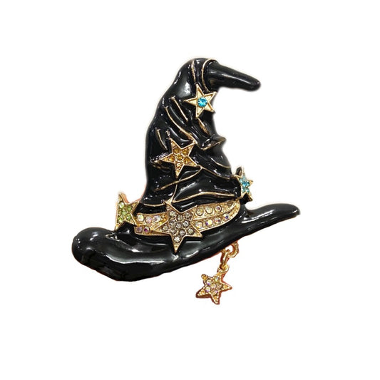 Broche de sombrero de bruja con diamantes de imitación para mujer de Halloween