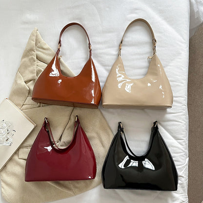 Simple Solid Color Retro Bright Underarm Bag