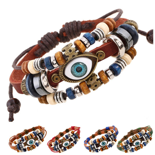 Bohemian Luck Eye 3-Layer PU Leather Bracelet