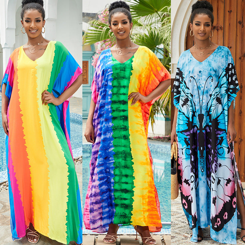 Traje de baño informal para mujer, con estampado de mariposas y teñido anudado para vacaciones en la playa