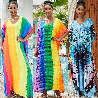 Traje de baño informal para mujer, con estampado de mariposas y teñido anudado para vacaciones en la playa