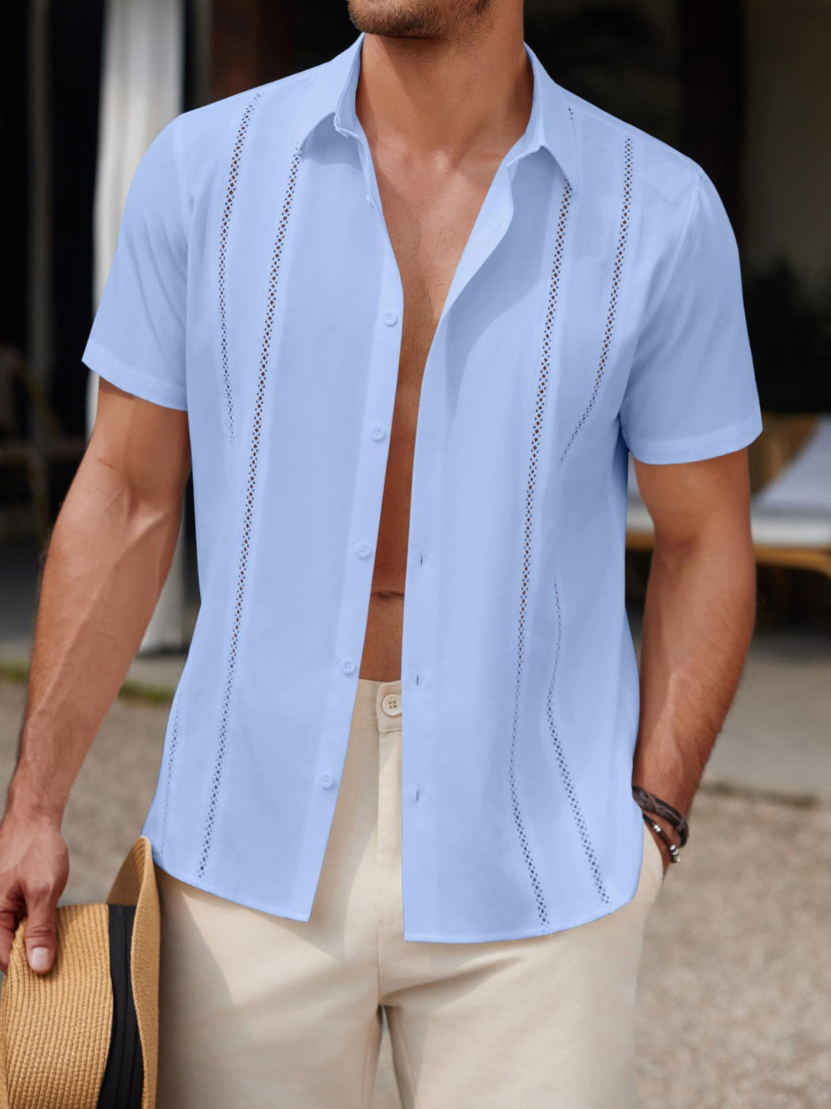 Men's Fashion Casual Solid Color Short-Sleeve Shirt