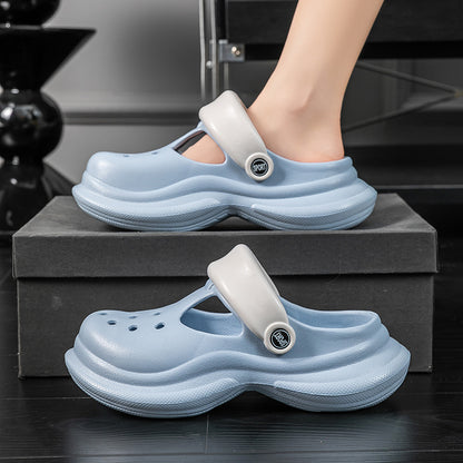 Zapatos casuales de moda para mujer con suela gruesa y agujeros antideslizantes en colores contrastantes