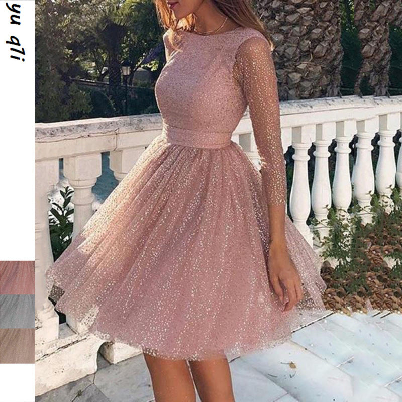 Summer Women Fashion Long Sleeve High Waist Cocktail Dress