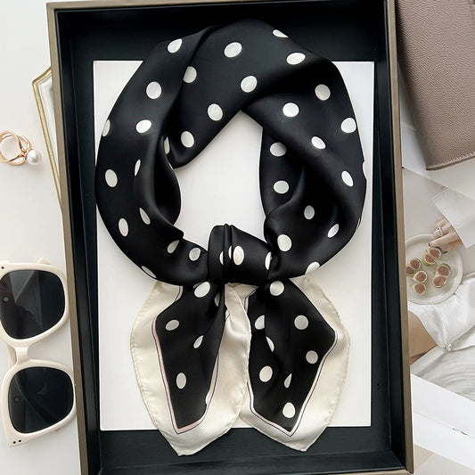 Bufanda de seda cuadrada pequeña con lunares y ondas sencillas a la moda para mujer