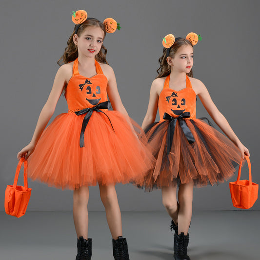 Kids Toddler Big Girls Halloween Mesh Sleeveless Dress