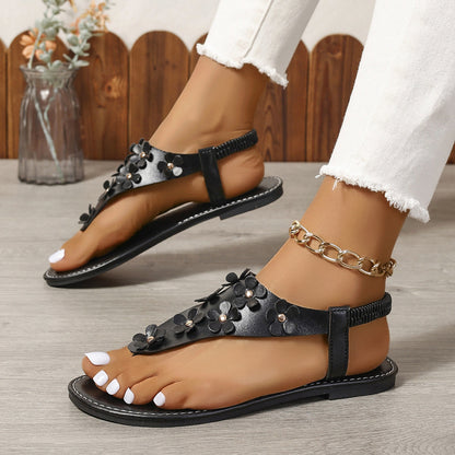 Sandalias planas florales de moda de talla grande