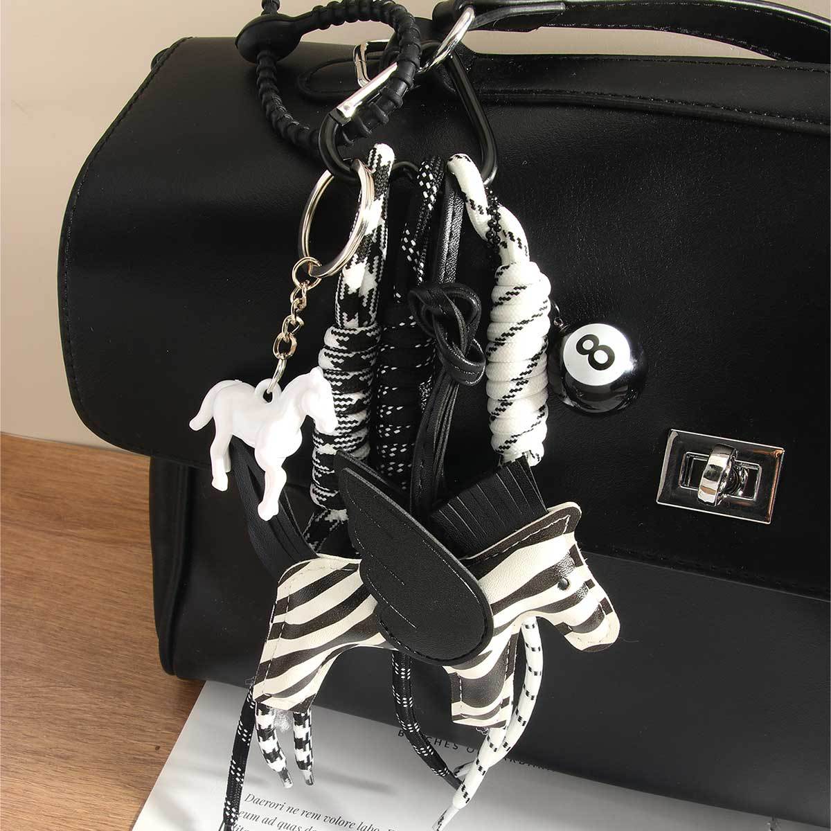 Cute Leather Pony Woven Rope Keychain