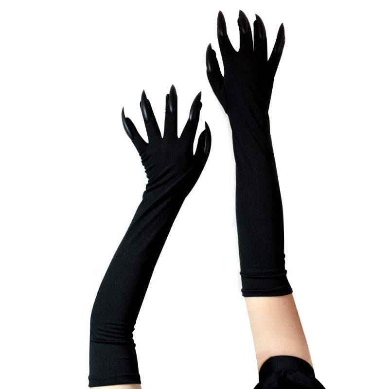 Gothic Unique Halloween Long Paw Design Solid Color Gloves