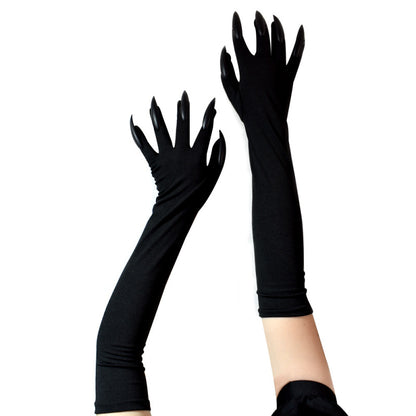 Gothic Unique Halloween Long Paw Design Solid Color Gloves