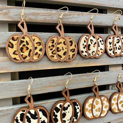 Pendientes de calabaza hueca con diseño de leopardo para mujer, de Halloween