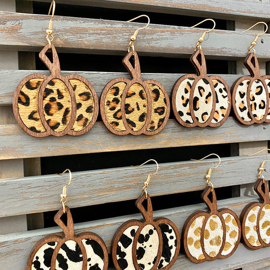 Pendientes de calabaza hueca con diseño de leopardo para mujer, de Halloween