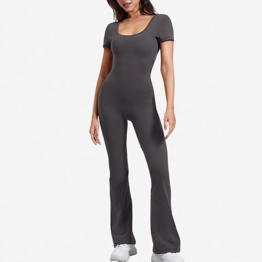 Women Casual Solid Color Square Neck Backless Jumpsuits - Yoga and Sports