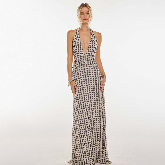 Women Fashion Sexy Printed Halter-Neck Backless Dress