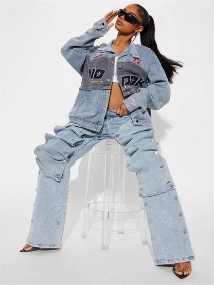 Street Women Fashion Detachable Straight Jeans in Dusty Blue