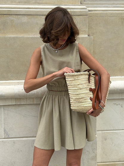 Conjunto de top y falda sin mangas de color liso a la moda informal para mujer