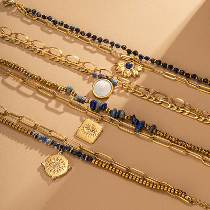 Pulsera bohemia de cuentas de acero y titanio de doble capa