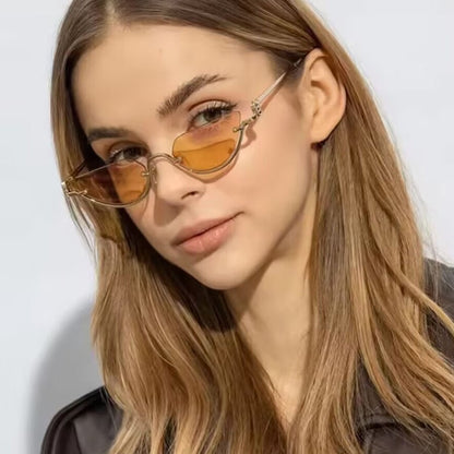 Lunettes de soleil œil de chat rétro à demi-monture pour femmes