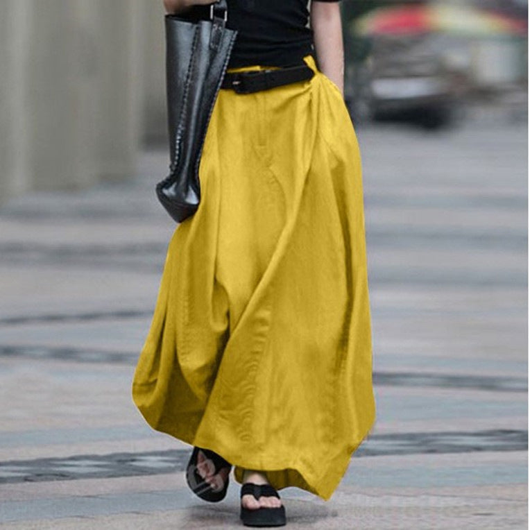 Women Fashion Casual Solid Color High Waist Skirt