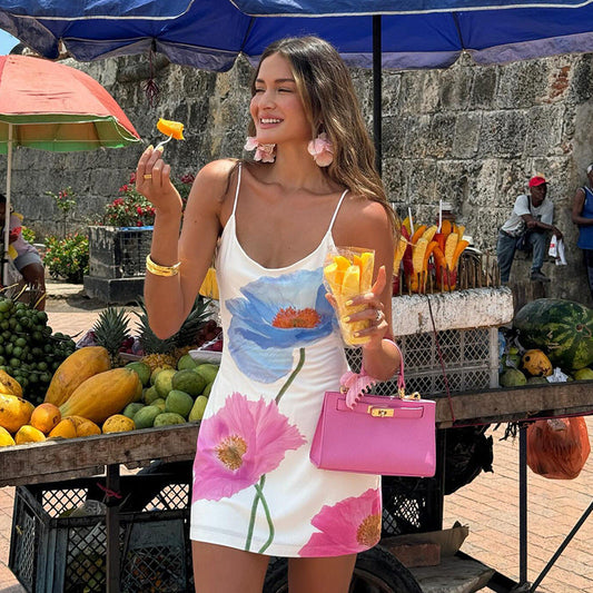 Vacation Floral Print Sexy Backless Slip Dress