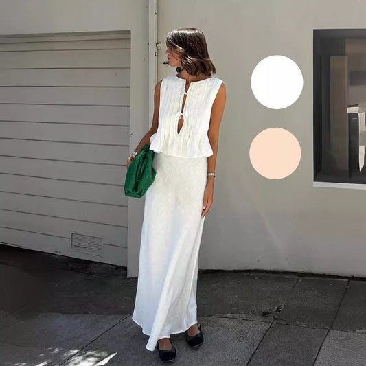 Summer Women Casual Cotton Linen Two-Piece Set