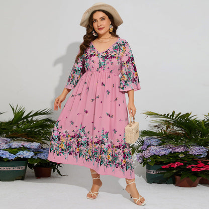 Women Vacation Elegant Tiny Flower Maxi Dress