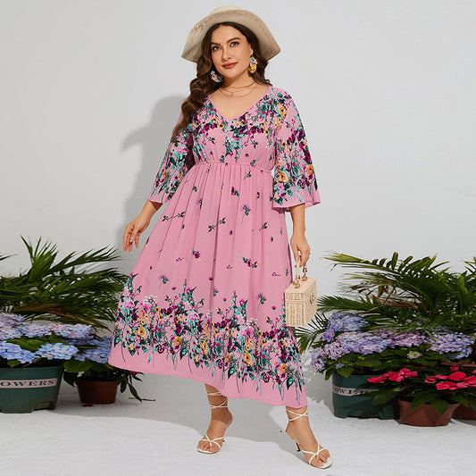 Women Vacation Elegant Tiny Flower Maxi Dress