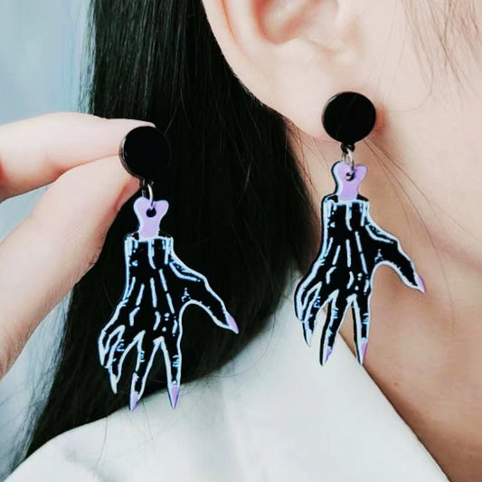 Pendientes exagerados de botella de veneno de esqueleto de Halloween con diseño acrílico