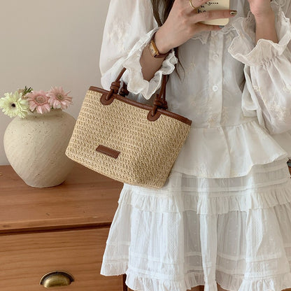 Bolso de paja tejido de verano para mujer con múltiples correas