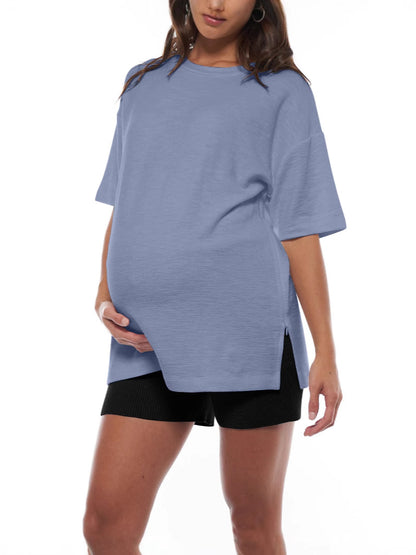 Women Nursing Clothes Zipper Short Sleeve Maternity T-Shirt