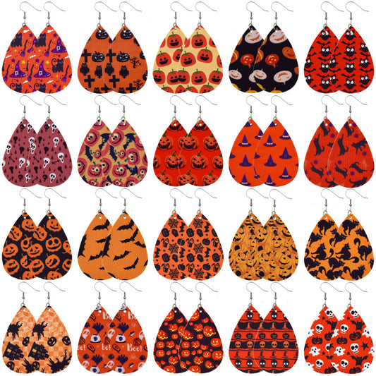 Halloween Women'S Leather Spider Pumpkin Earrings