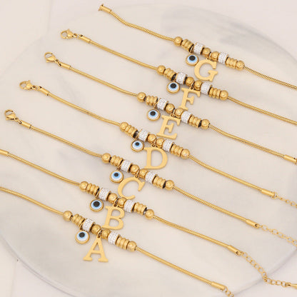 Pulsera de cuentas de acero inoxidable con alfabeto de moda
