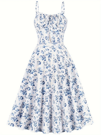 Elegant Floral Printed Spaghetti Strap Dress